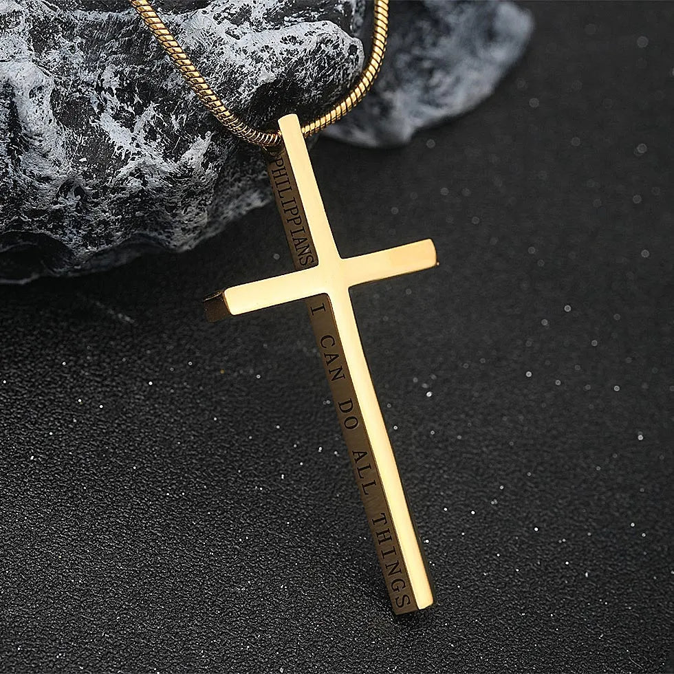 WOLFHA JEWELRY 4:13 Cross Bible VerseStainless Steel Pendant Necklace 3