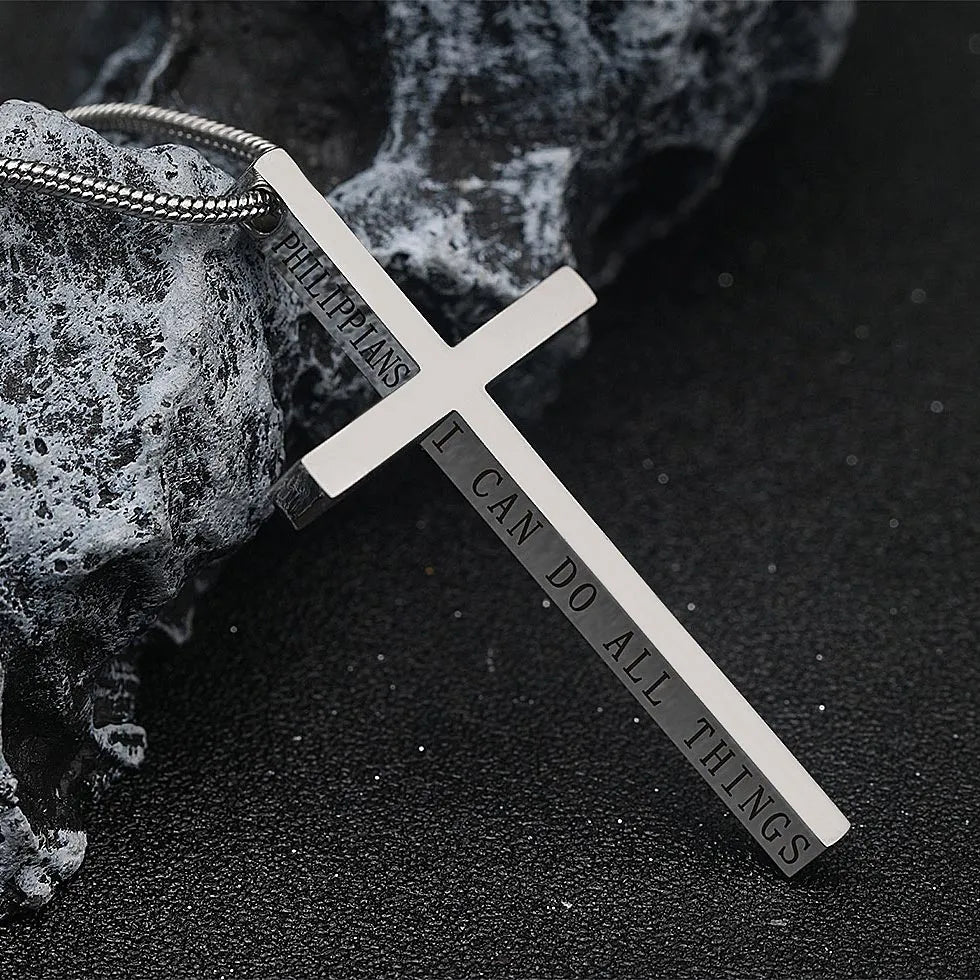 WOLFHA JEWELRY 4:13 Cross Bible VerseStainless Steel Pendant Necklace 2