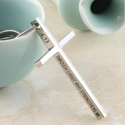 WOLFHA JEWELRY 4:13 Cross Bible VerseStainless Steel Pendant Necklace 5