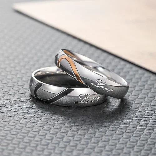 WOLFHA JEWELRY Couple Heart-Shaped Stainless Steel Rings 3