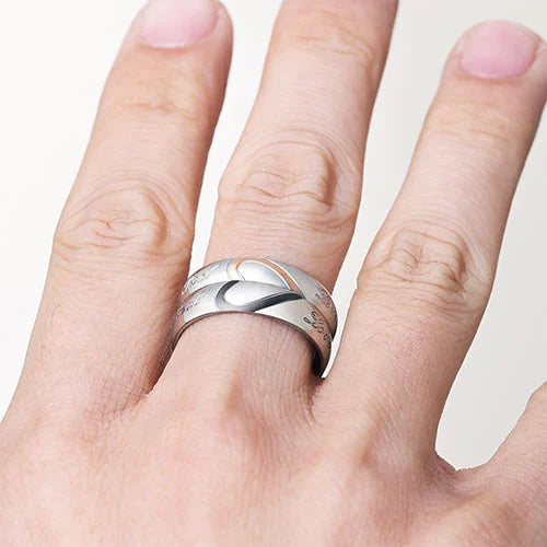 WOLFHA JEWELRY Couple Heart-Shaped Stainless Steel Rings 7