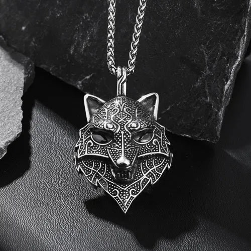 WOLFHA JEWELRY PENDANTS Ferocious Black Eyes Viking Wolf Pendant Sliver 3