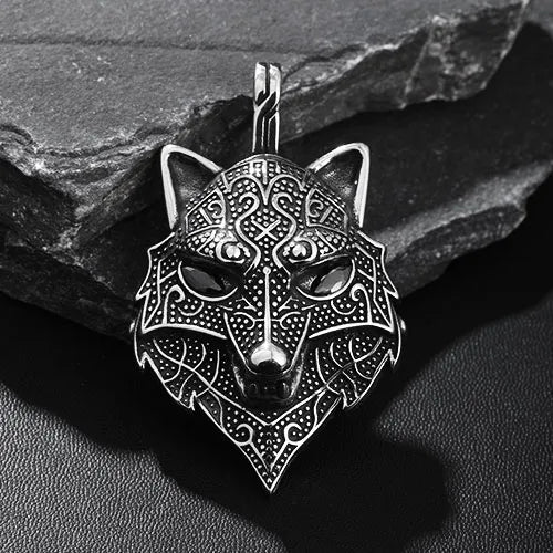 WOLFHA JEWELRY PENDANTS Ferocious Black Eyes Viking Wolf Pendant Sliver 1