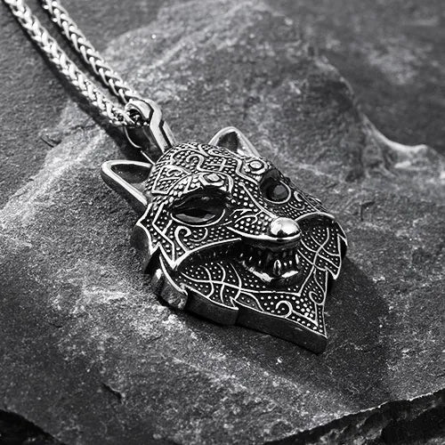 WOLFHA JEWELRY PENDANTS Ferocious Black Eyes Viking Wolf Pendant Sliver 4