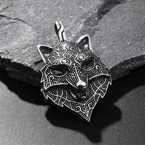 WOLFHA JEWELRY PENDANTS Ferocious Black Eyes Viking Wolf Pendant Sliver 2