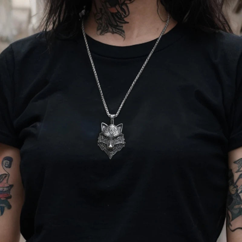 WOLFHA JEWELRY PENDANTS Ferocious Black Eyes Viking Wolf Pendant Sliver 5