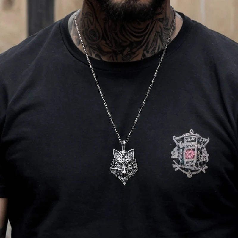 WOLFHA JEWELRY PENDANTS Ferocious Black Eyes Viking Wolf Pendant Sliver 6