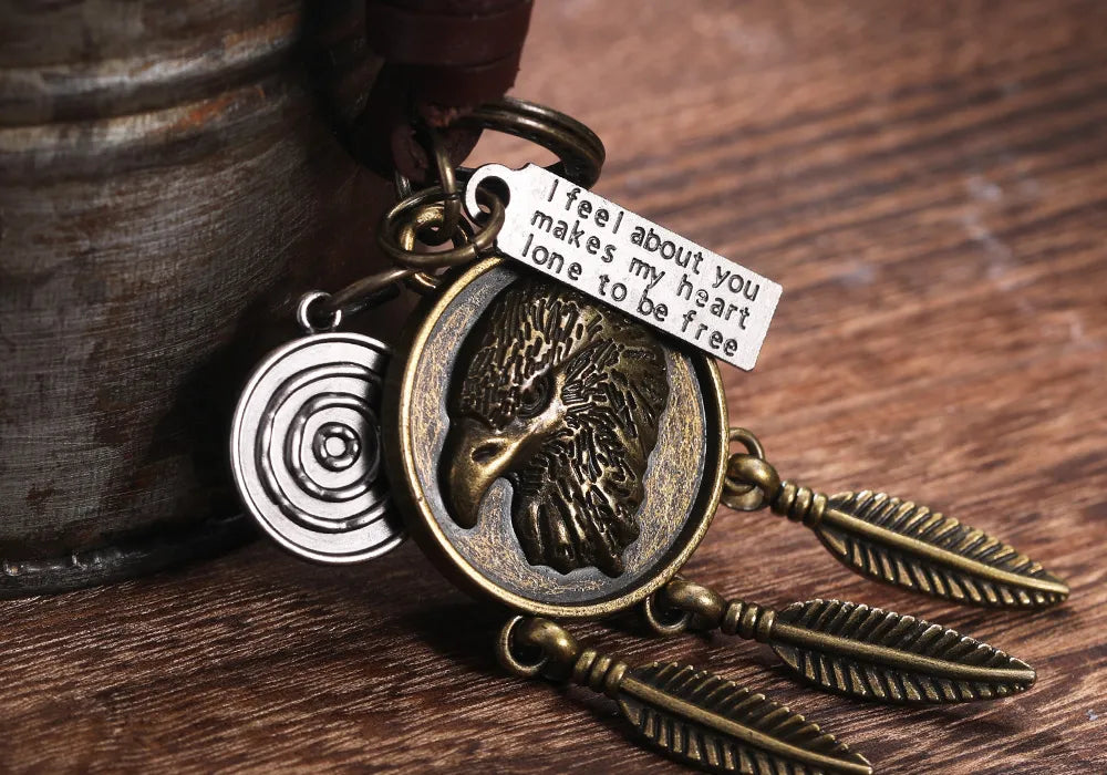 WOLFHA Jewelry Freedom_Eagle_Retro_Engraved_Keychain