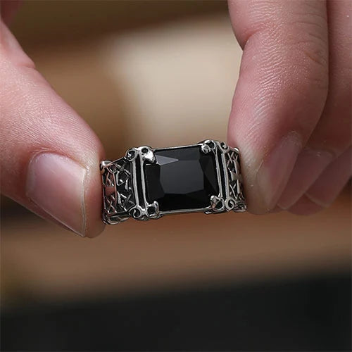 WOLFHA JEWELRY Gothic Cross Gemstone Stainless Steel Ring 2