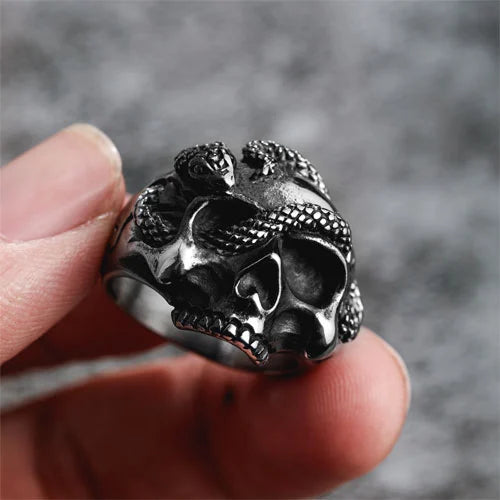 WOLFHA JEWELRY RINGS Gothic Skull Snake Stainless Steel Ring 2