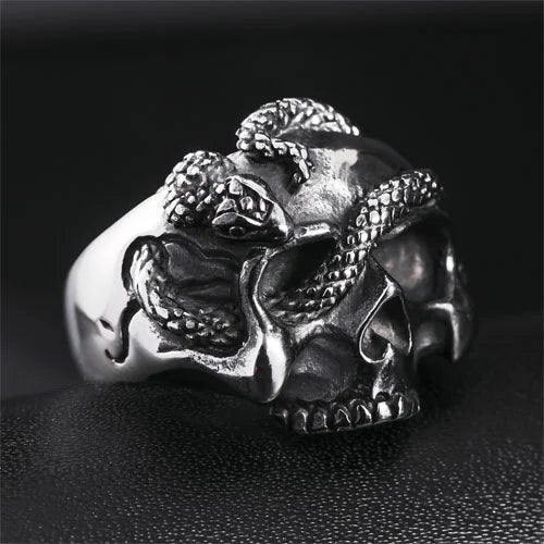 WOLFHA JEWELRY RINGS Gothic Skull Snake Stainless Steel Ring 7