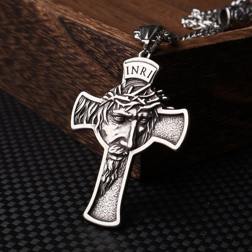 WOLFHA JEWELRY Jesus Christ Face Crucifix Cross Stainless Steel Pendant 3