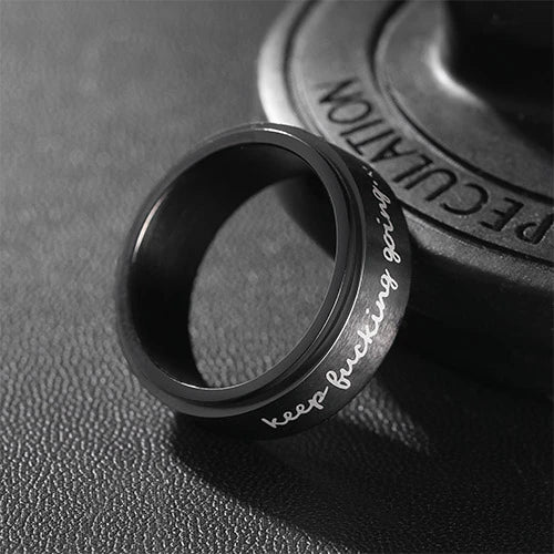 WOLFHA JEWELRY RINGS Keep Fucking Going Black Stainless Steel Anxiety Spinner Ring 3
