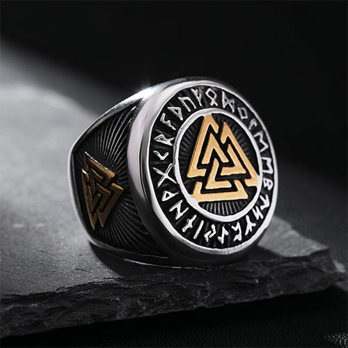 WOLFHA JEWELRY Nordic Valknut Rune Stainless Steel Viking Ring 2