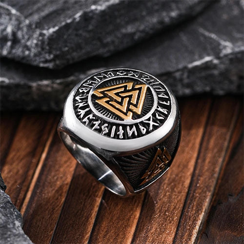 WOLFHA JEWELRY Nordic Valknut Rune Stainless Steel Viking Ring 4