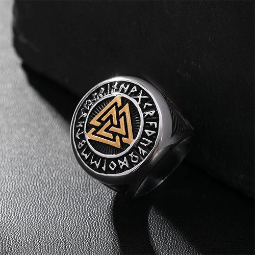 WOLFHA  JEWELRY Nordic Valknut Rune Stainless Steel Viking Ring 1