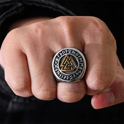 WOLFHA JEWELRY Nordic Valknut Rune Stainless Steel Viking Ring 7