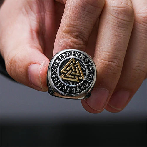 WOLFHA JEWELRY Nordic Valknut Rune Stainless Steel Viking Ring 6