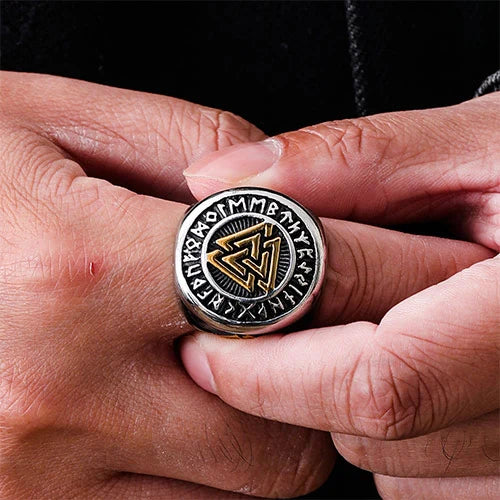 WOLFHA JEWELRY Nordic Valknut Rune Stainless Steel Viking Ring 8