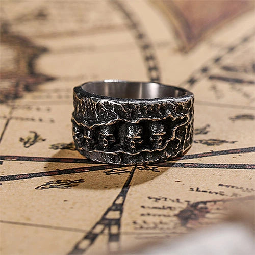 WOLFHA JEWELRY Retro Gothic Punk Style Skull Stainless Steel Ring 5