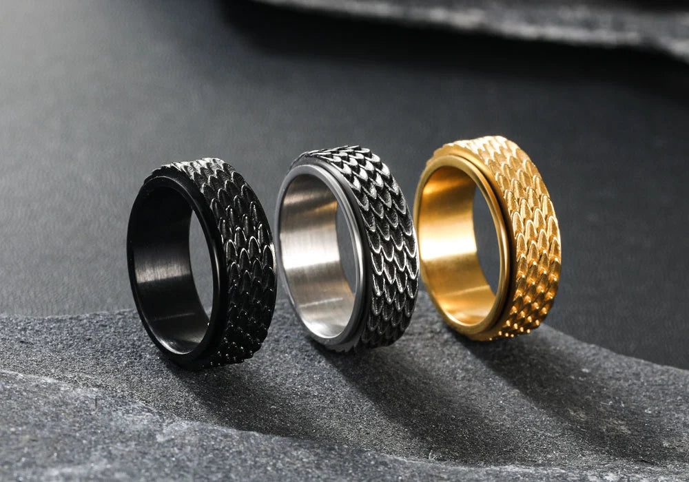 WOLFHA  JEWELRY RINGS Retro Dragon Scale Spinner Anxiety Ring 2
