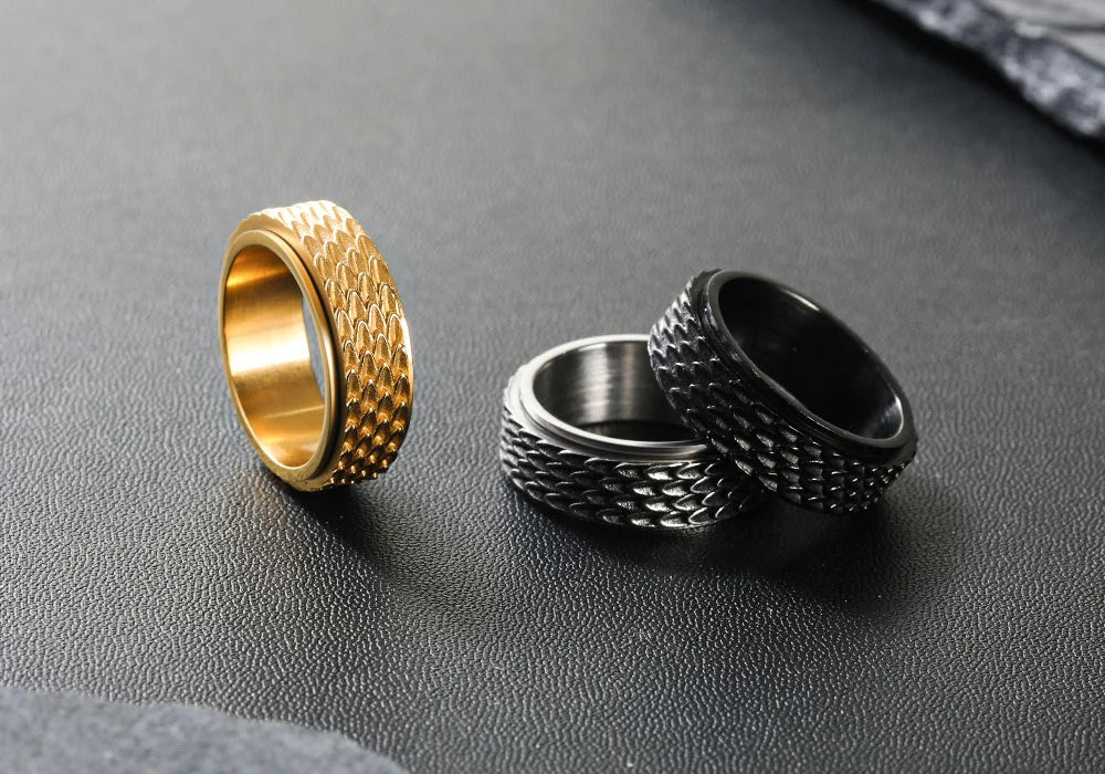WOLFHA  JEWELRY RINGS Retro Dragon Scale Spinner Anxiety Ring 3