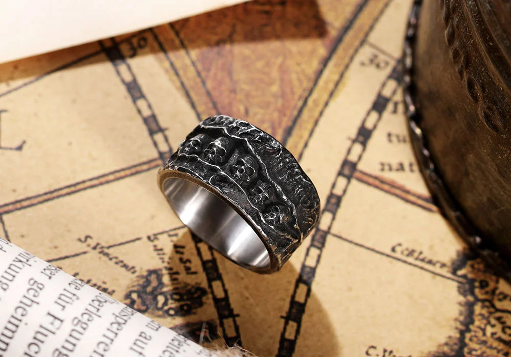 WOLFHA  JEWELRY RINGS Retro Gothic Punk Style Skull Stainless Steel Ring 2