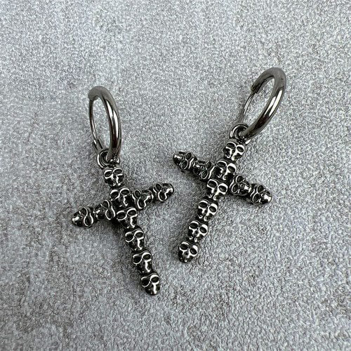 WOLFHA JEWELRY Skull Cross Hinged Hoop Earrings  1