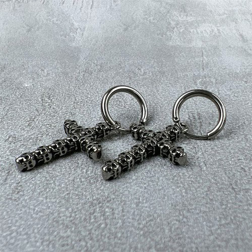 WOLFHA JEWELRY Skull Cross Hinged Hoop Earrings 2