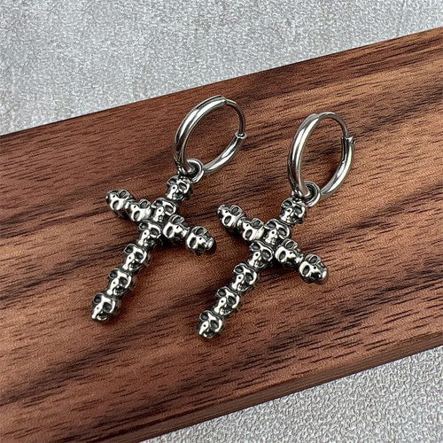 WOLFHA JEWELRY Skull Cross Hinged Hoop Earrings 3