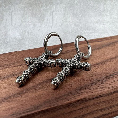 WOLFHA JEWELRY Skull Cross Hinged Hoop Earrings 4