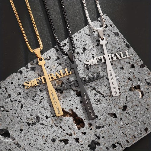 WOLFHA JEWELRY Softball Bat Cross Stainless Steel Necklace Pendant 2