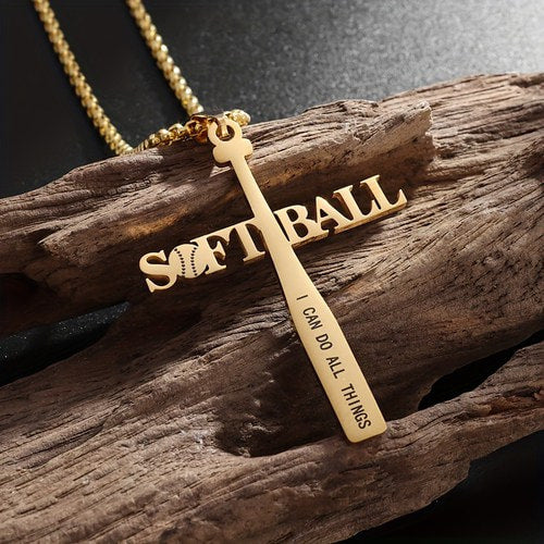 WOLFHA JEWELRY Softball Bat Cross Stainless Steel Necklace Pendant 3