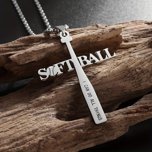 WOLFHA JEWELRY Softball Bat Cross Stainless Steel Necklace Pendant 4