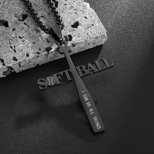 WOLFHA JEWELRY Softball Bat Cross Stainless Steel Necklace Pendant 1