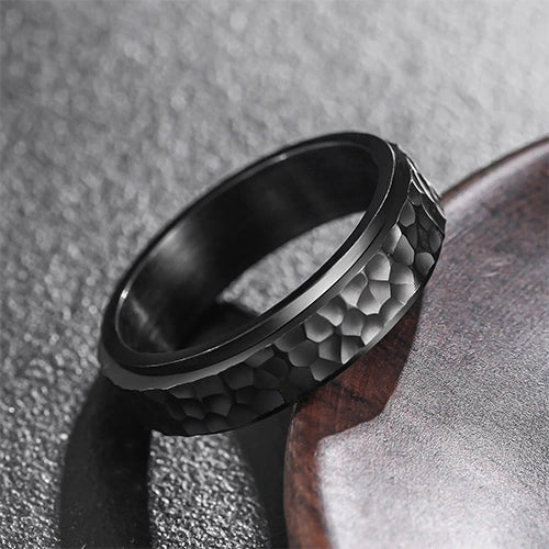 WOLFHA JEWELRY RINGS Stylish Vintage Stainless Steel Hammered Black Anxiety Spinner Ring 3