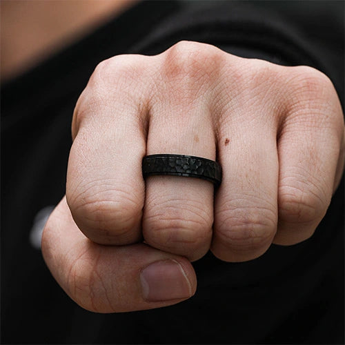 WOLFHA JEWELRY RINGS Stylish Vintage Stainless Steel Hammered Black Anxiety Spinner Ring 5