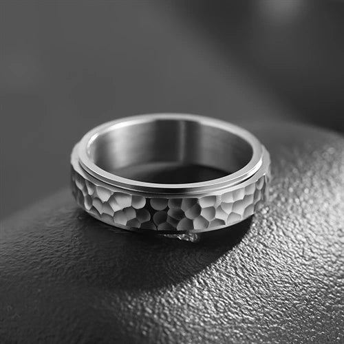 WOLFHA JEWELRY RINGS Stylish Vintage Stainless Steel Hammered White Gold Anxiety Spinner Ring 2