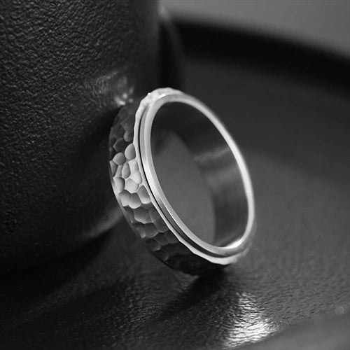 WOLFHA JEWELRY RINGS Stylish Vintage Stainless Steel Hammered White Gold Anxiety Spinner Ring 4