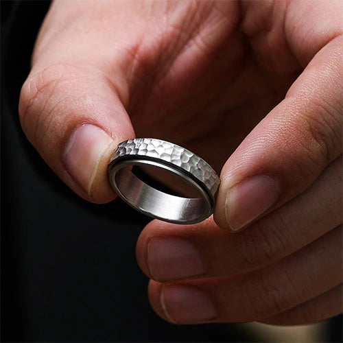 WOLFHA JEWELRY RINGS Stylish Vintage Stainless Steel Hammered White Gold Anxiety Spinner Ring 7