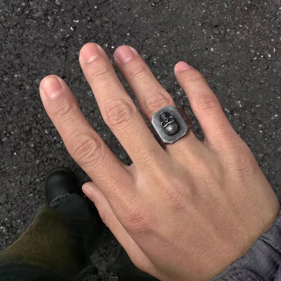 WOLFHA JEWELRY RINGS Thick Unique Stainless Steel Skull Ring Sliver 4