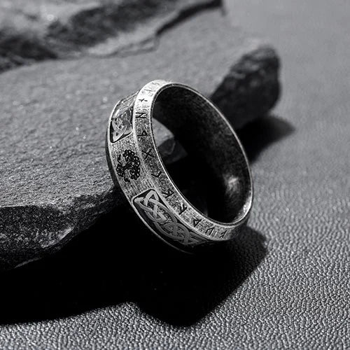 WOLFHA JEWELRY RINGS Tree of Life with Rune Stainless Steel Viking Ring Silver 4