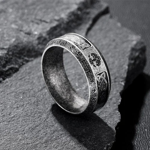 WOLFHA JEWELRY RINGS Tree of Life with Rune Stainless Steel Viking Ring Silver 2