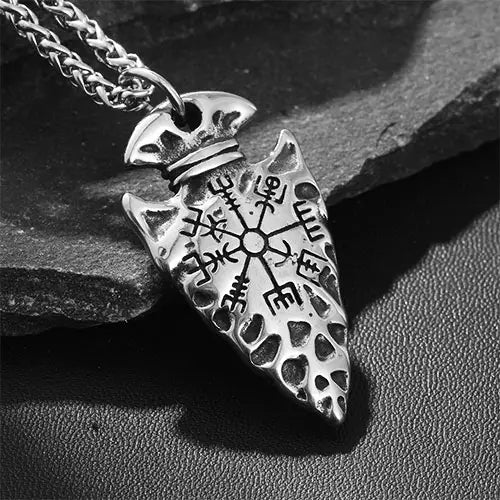 WOLFHA JEWELRY Viking Compass Arrows Stainless Steel Pendant Silver 3