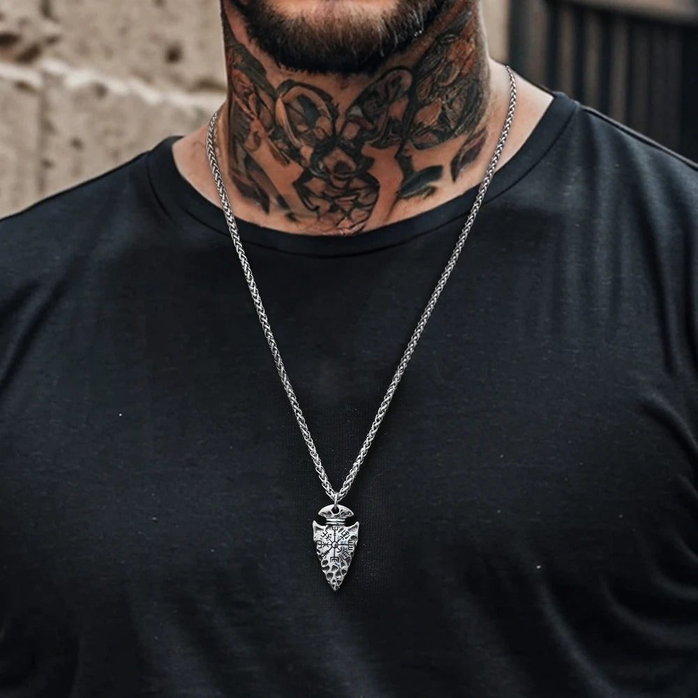 WOLFHA JEWELRY Viking Compass Arrows Stainless Steel Pendant Silver 5