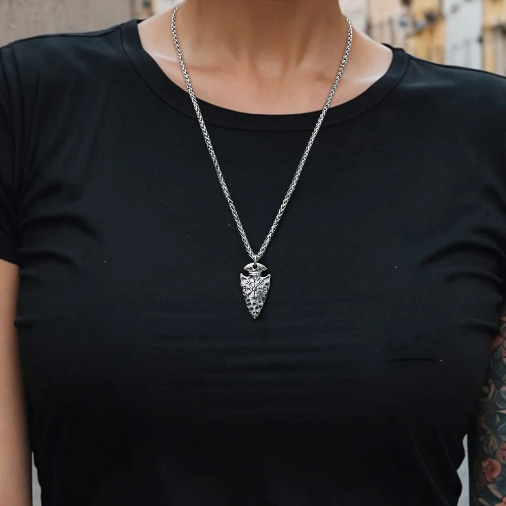 WOLFHA JEWELRY Viking Compass Arrows Stainless Steel Pendant Silver 4