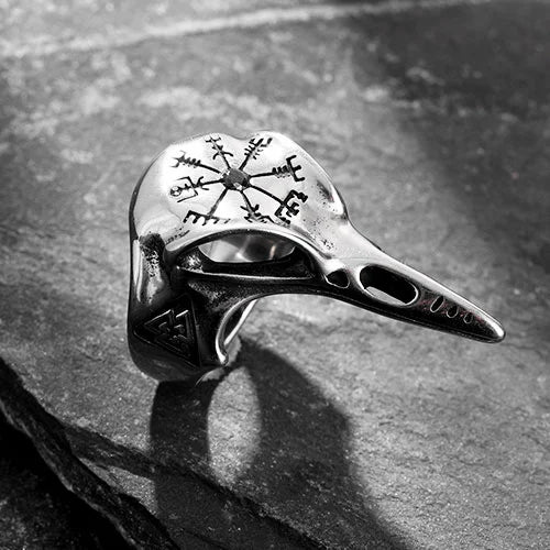 WOLFHA JEWELRY RINGS Viking Crow with Gemstone Stainless Steel Ring 2