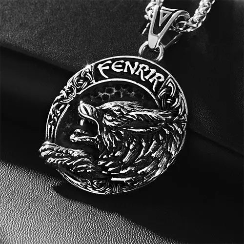 WOLFHA JEWELRY Pendant Viking Fenrir Helm of Awe Rune Stainless Steel Wolf Pendant Silver 2
