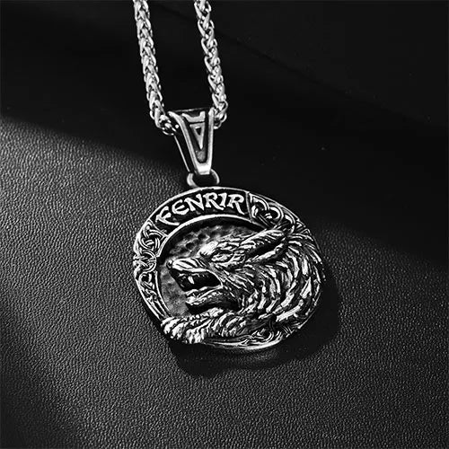 WOLFHA JEWELRY Pendant Viking Fenrir Helm of Awe Rune Stainless Steel Wolf Pendant Silver 4
