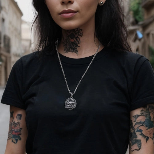 WOLFHA JEWELRY Pendant Viking Fenrir Helm of Awe Rune Stainless Steel Wolf Pendant Silver 8